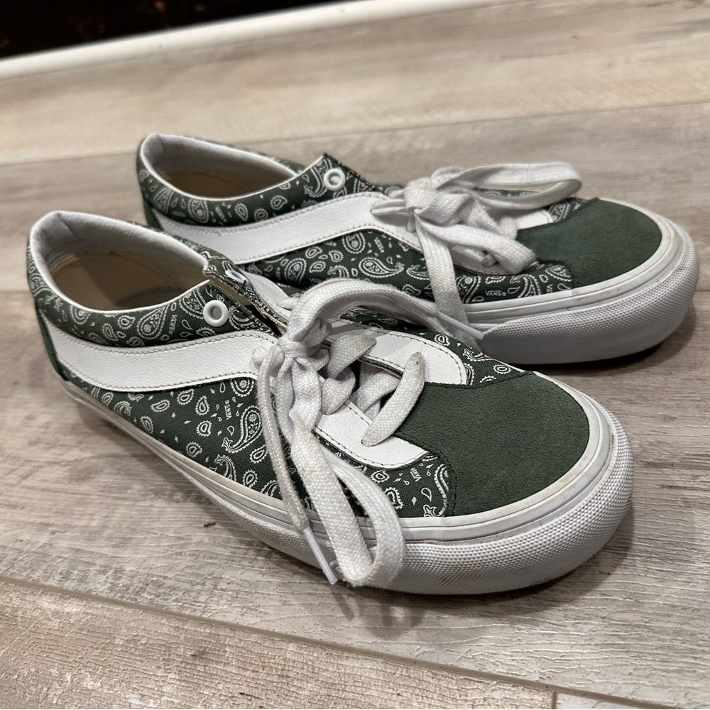 Paisley Green and White Vans - 8.5